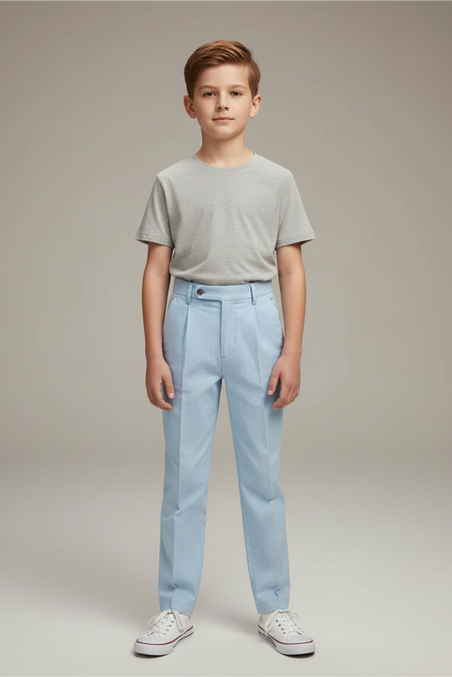 Pantalon Chino Bleu Ciel Plissé Coton Enfant