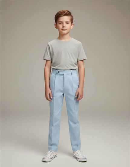 Pantalon Chino Bleu Ciel Plissé Coton Enfant
