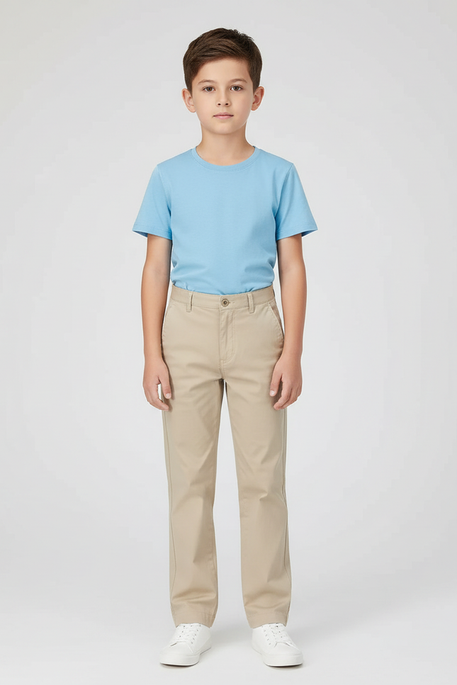 Pantalon Chino Garçon Beige Droit Coton Casual Léger - Gabardine