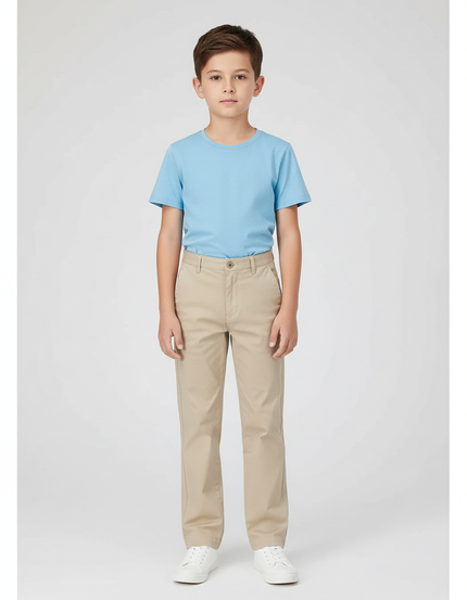 Pantalon Chino Garçon Beige Droit Coton Casual Léger - Gabardine