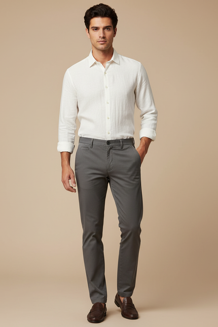 Pantalon Chino Homme Gris Slim Élégant Moderne - Coton