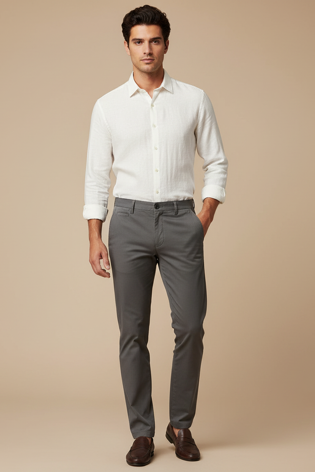 Pantalon Chino Homme Gris Slim Élégant Moderne - Coton