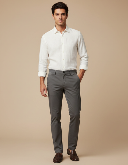 Pantalon Chino Homme Gris Slim Élégant Moderne - Coton