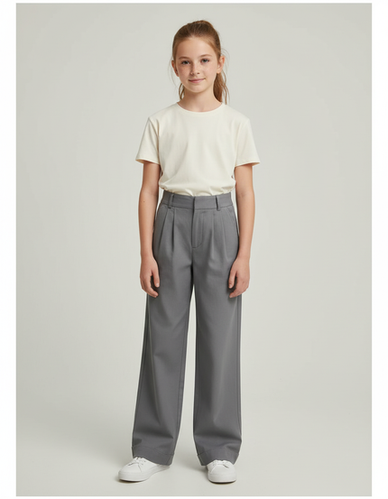 Pantalon Chino Gris Ample Plissé Enfant Décontracté - Gabardine