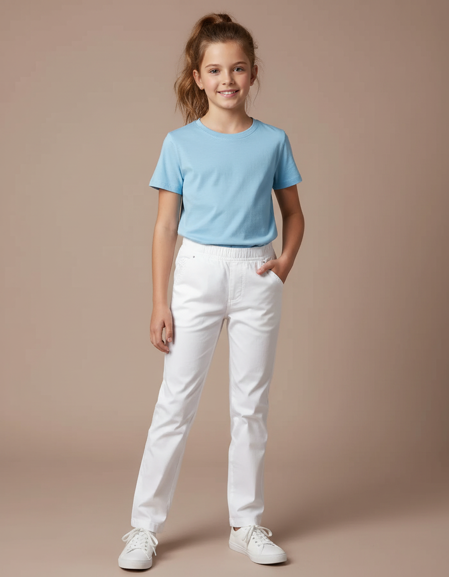 Pantalon Chino Blanc Coton Droit Enfant Décontracté