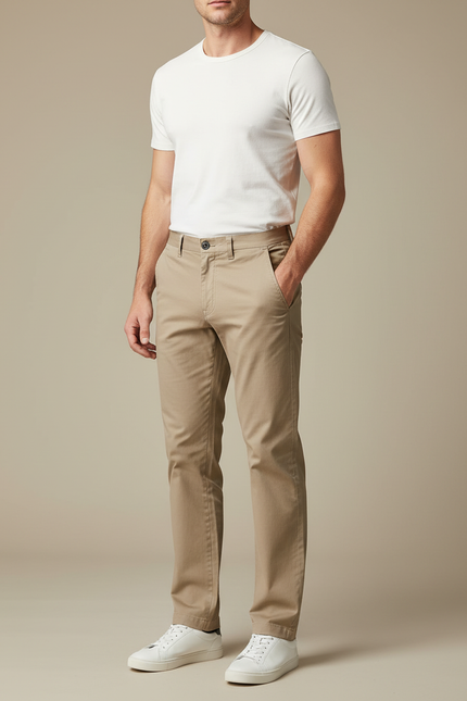Pantalon Chino Homme Beige Coton Droit Décontracté