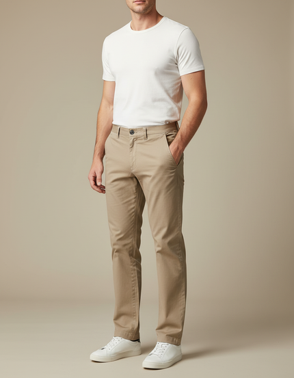 Pantalon Chino Homme Beige Coton Droit Décontracté