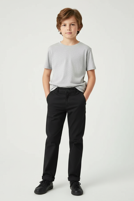 Pantalon Chino Garçon Noir Tapered Coton - Gabardine