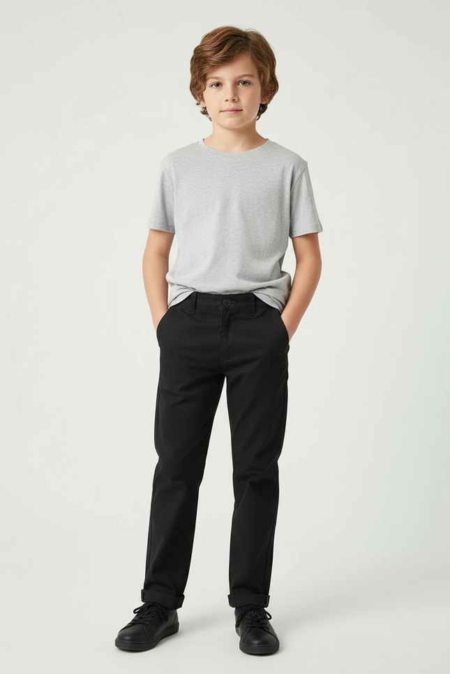 Pantalon Chino Garçon Noir Tapered Coton - Gabardine