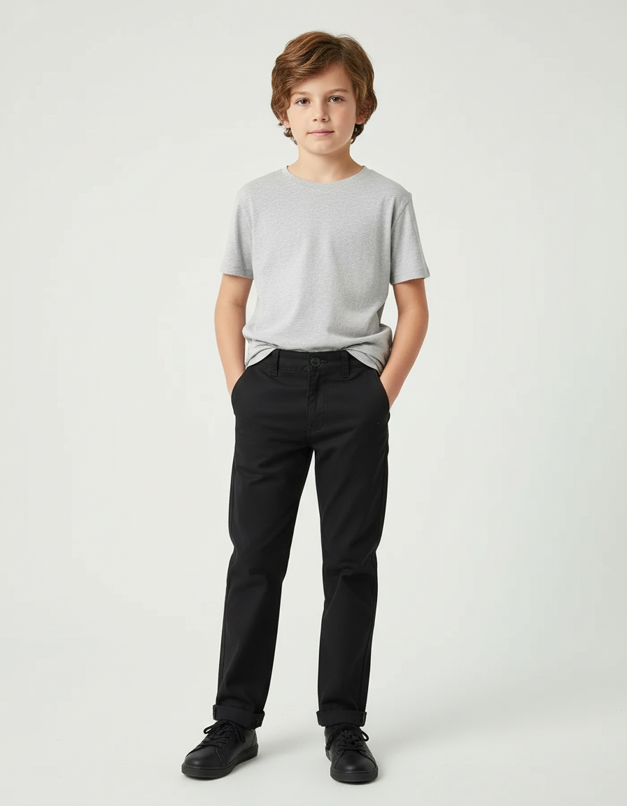 Pantalon Chino Garçon Noir Tapered Coton - Gabardine