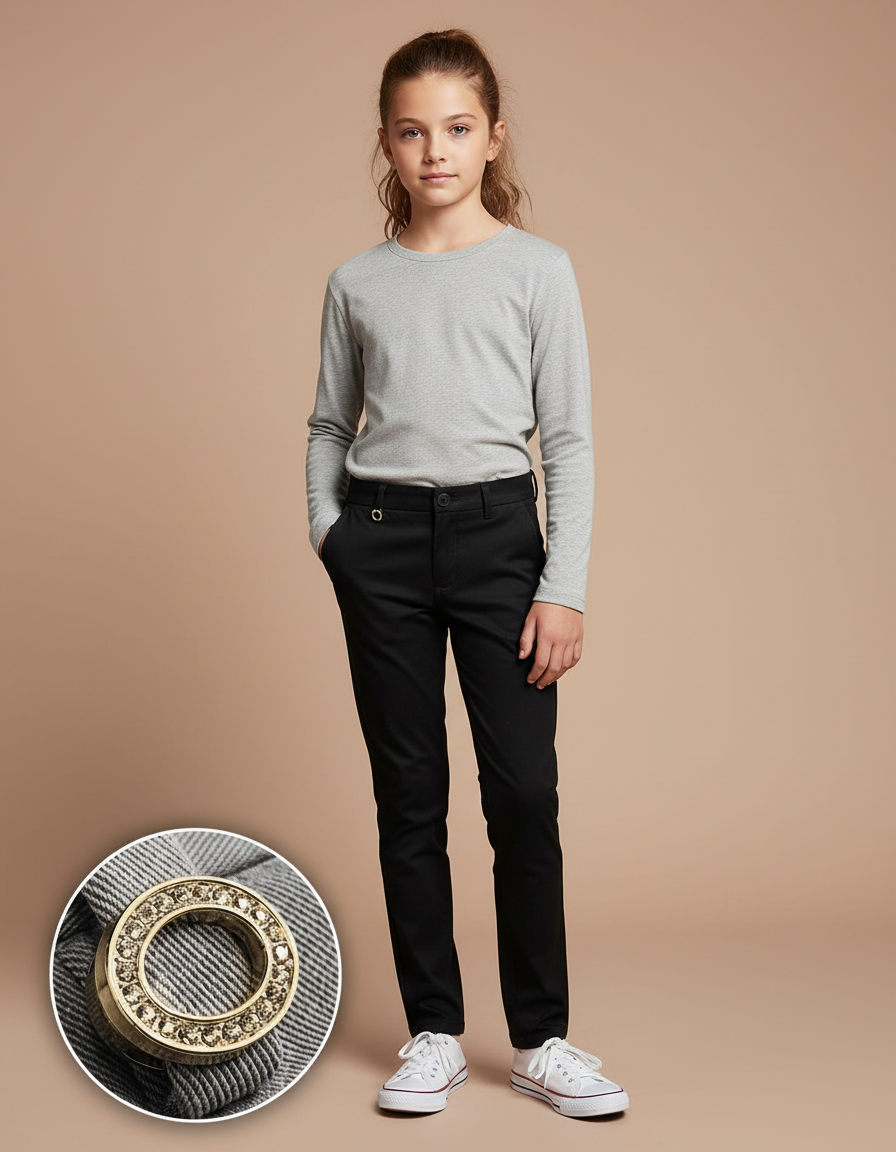 Pantalon Chino Noir Slim Fille Élégant Simple - Gabardine