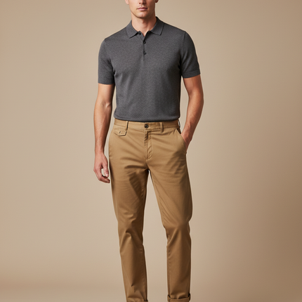 Pantalon Chino Homme Marron Clair Coton Droit Décontracté - Camel