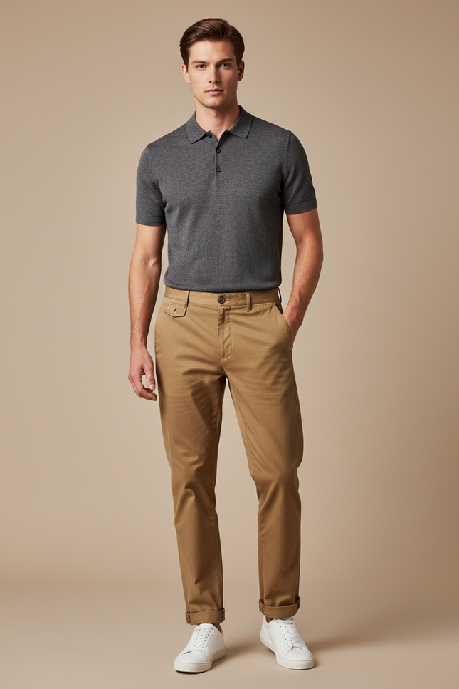 Pantalon Chino Homme Marron Clair Coton Droit Décontracté - Camel
