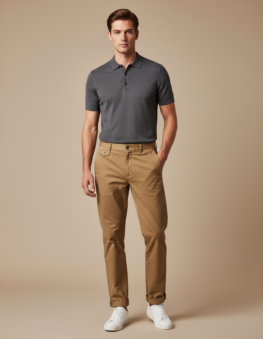Pantalon Chino Homme Marron Clair Coton Droit Décontracté - Camel