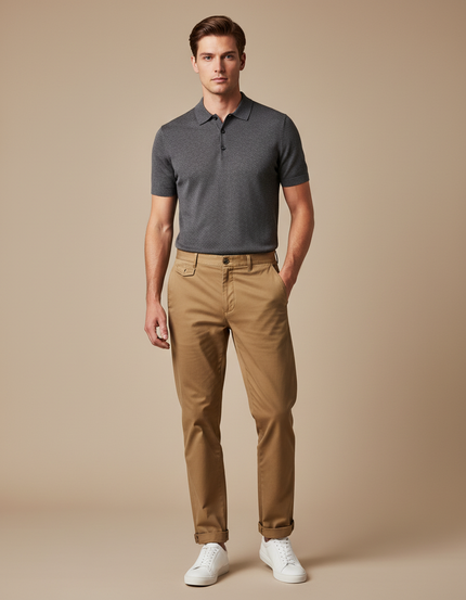 Pantalon Chino Homme Marron Clair Coton Droit Décontracté - Camel