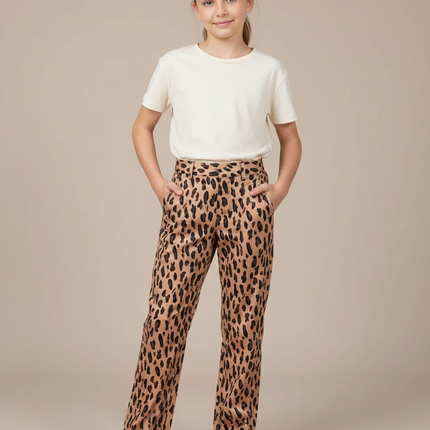 Pantalon Chino Léopard Ample Fluide Enfant Décontracté - Imprimé Satin