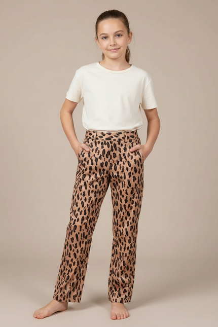 Pantalon Chino Léopard Ample Fluide Enfant Décontracté - Imprimé Satin