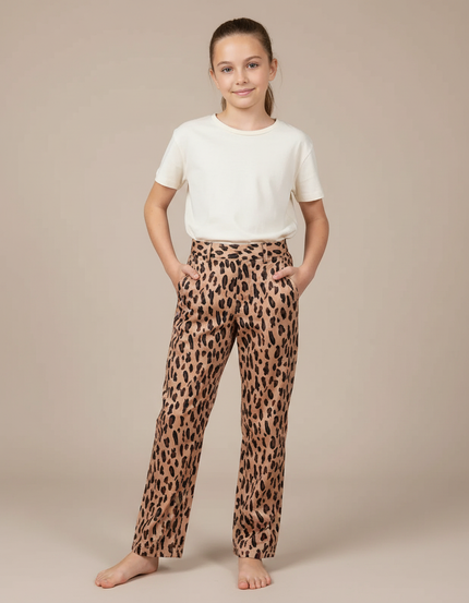 Pantalon Chino Léopard Ample Fluide Enfant Décontracté - Imprimé Satin