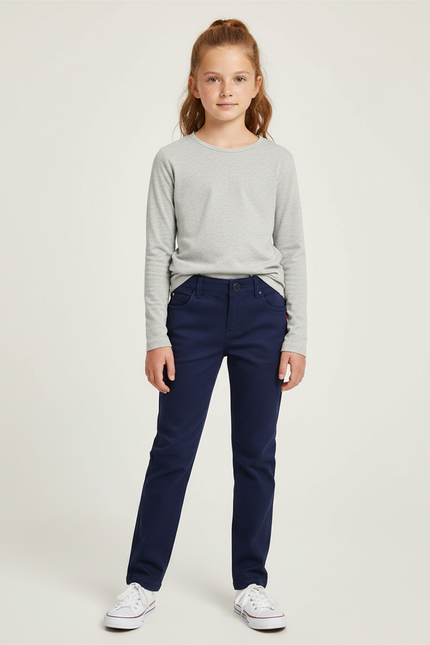 Pantalon Chino Bleu Marine Coton Slim Fille