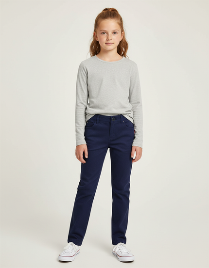 Pantalon Chino Bleu Marine Coton Slim Fille