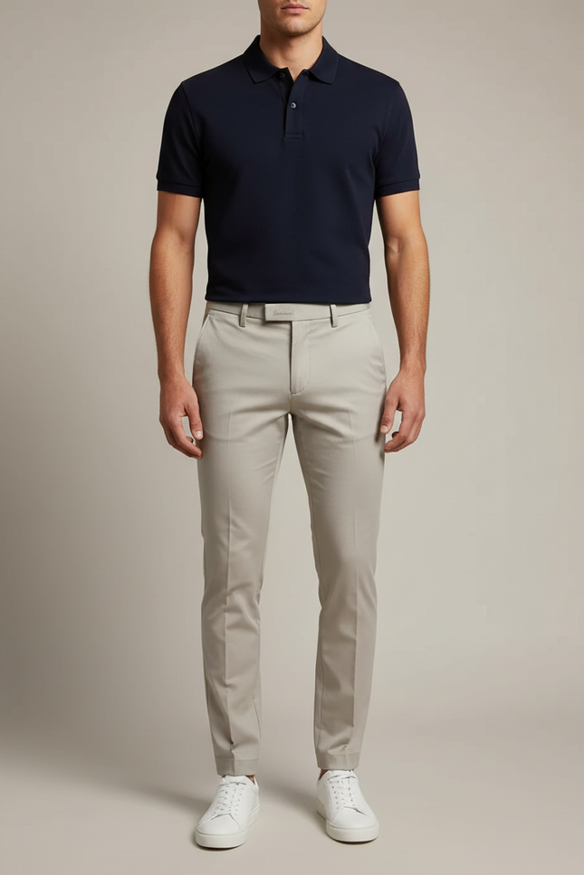 Pantalon Chino Homme Beige Slim Coton Décontracté Élégant