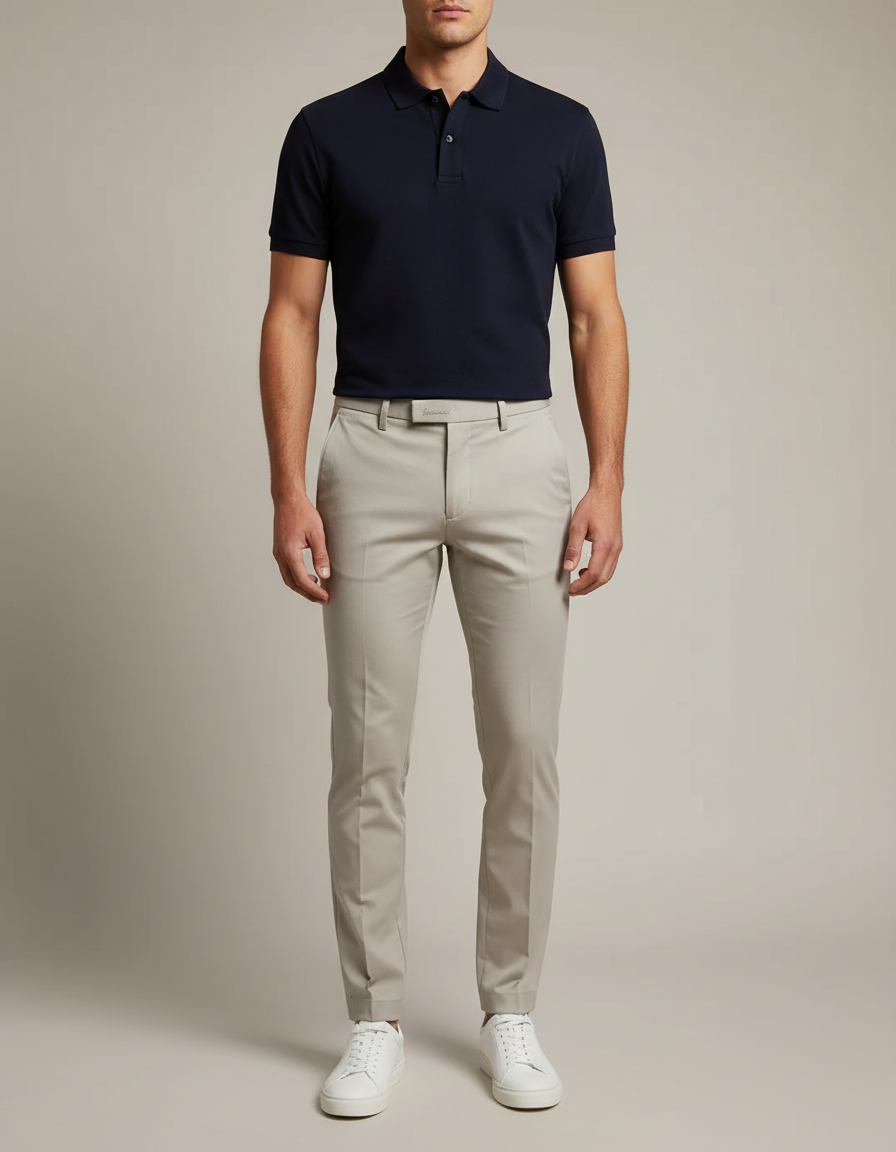Pantalon Chino Homme Beige Slim Coton Décontracté Élégant