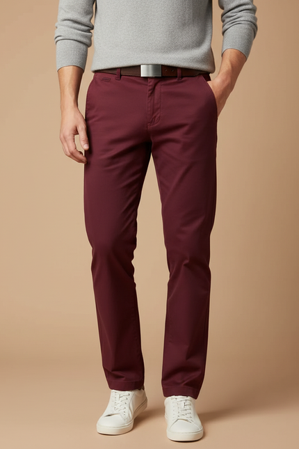 Pantalon Chino Slim Rouge Homme - Bordeaux Coton
