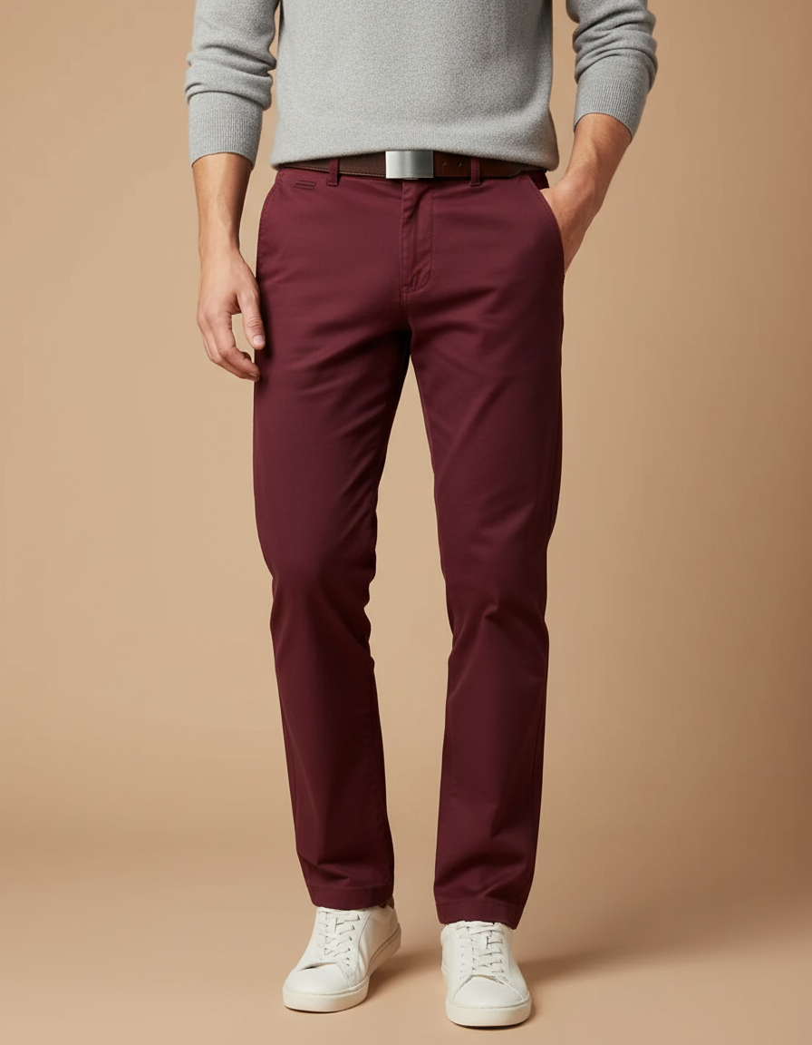 Pantalon Chino Slim Rouge Homme - Bordeaux Coton