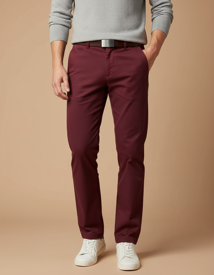 Pantalon Chino Slim Rouge Homme - Bordeaux Coton