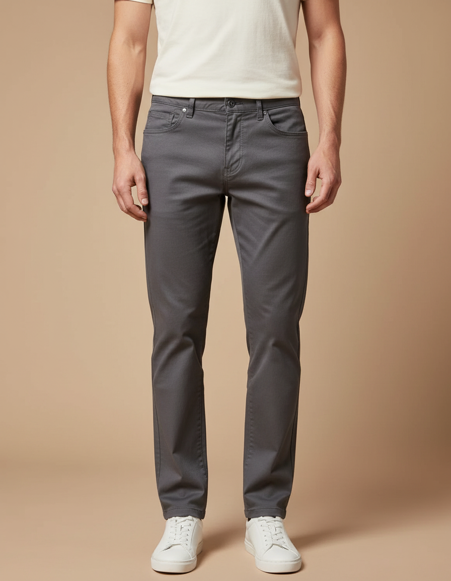 Pantalon Chino Gris Coton Slim Stretch Homme