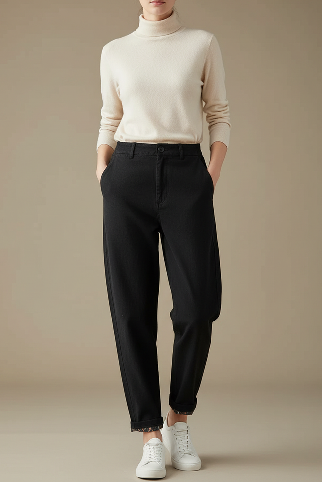 Pantalon Chino Noir Coton Ample Confortable Décontracté