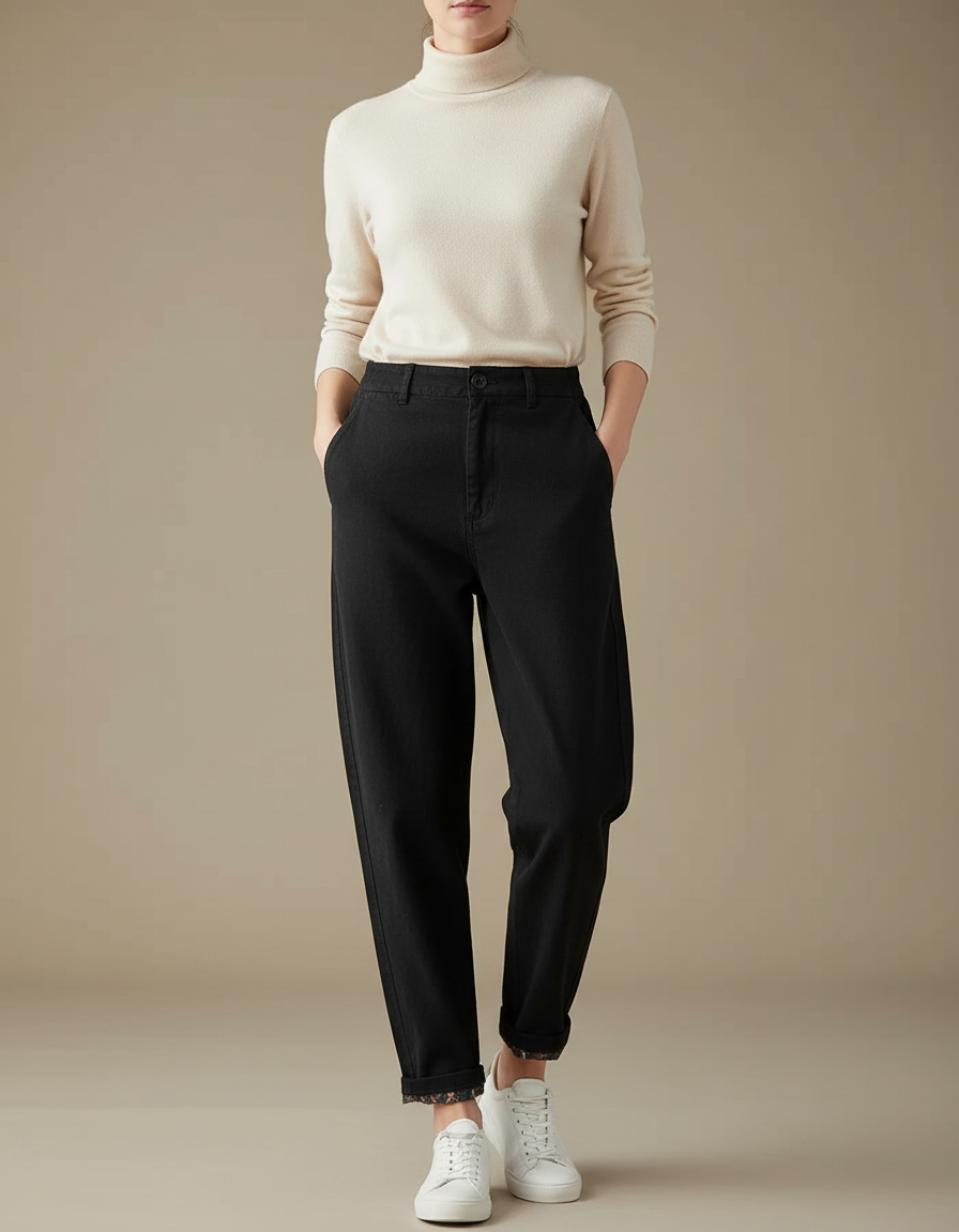 Pantalon Chino Noir Coton Ample Confortable Décontracté