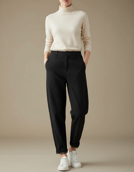 Pantalon Chino Noir Coton Ample Confortable Décontracté