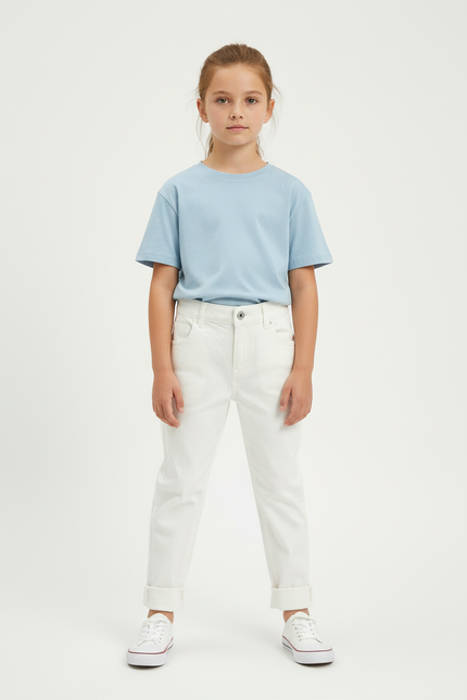Pantalon Chino Blanc Droit Enfant Coton Décontracté