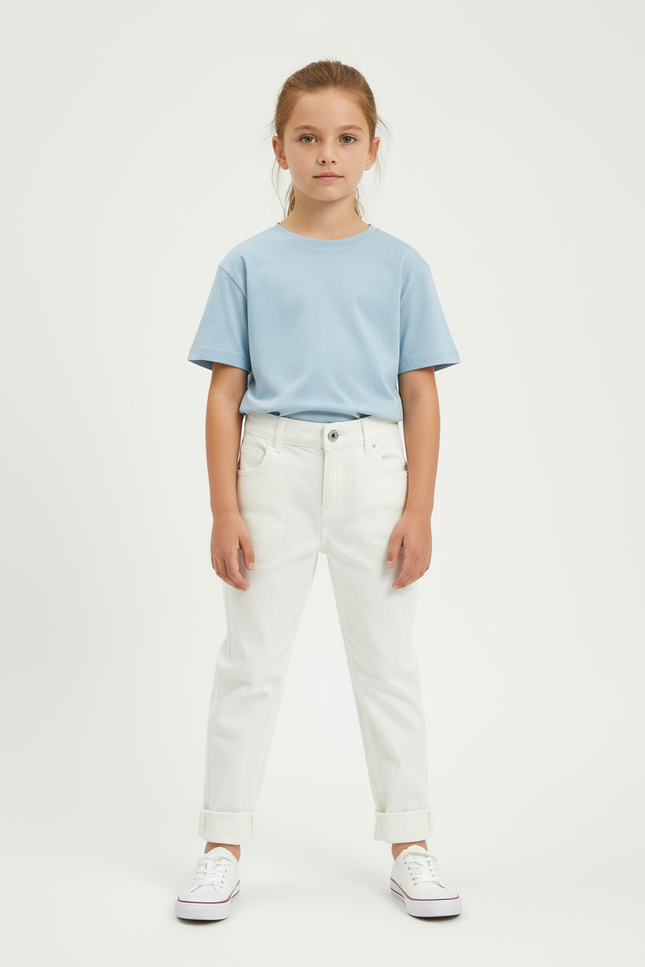 Pantalon Chino Blanc Droit Enfant Coton Décontracté