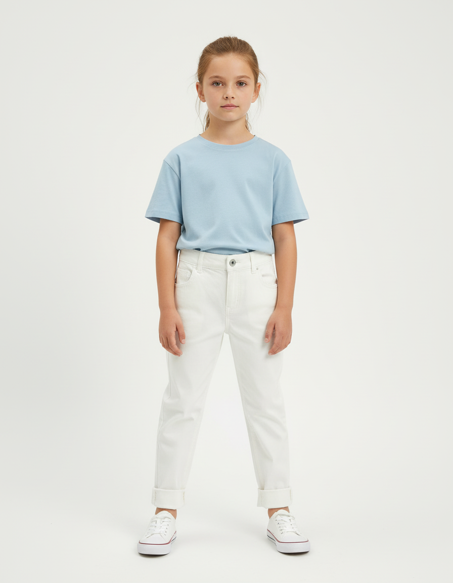 Pantalon Chino Blanc Droit Enfant Coton Décontracté