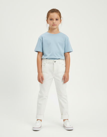 Pantalon Chino Blanc Droit Enfant Coton Décontracté