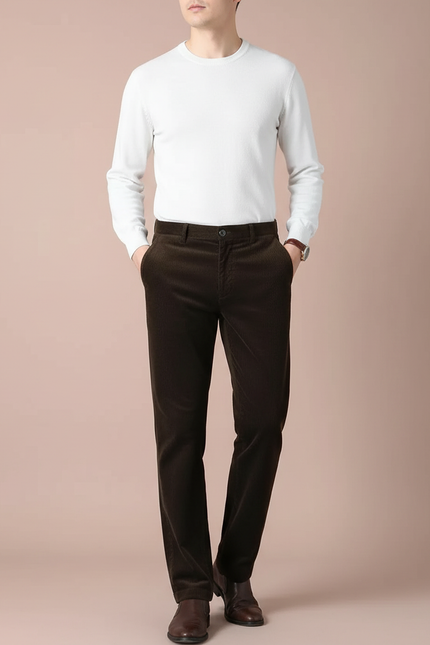 Pantalon Chino En Velours - Marron Cordé