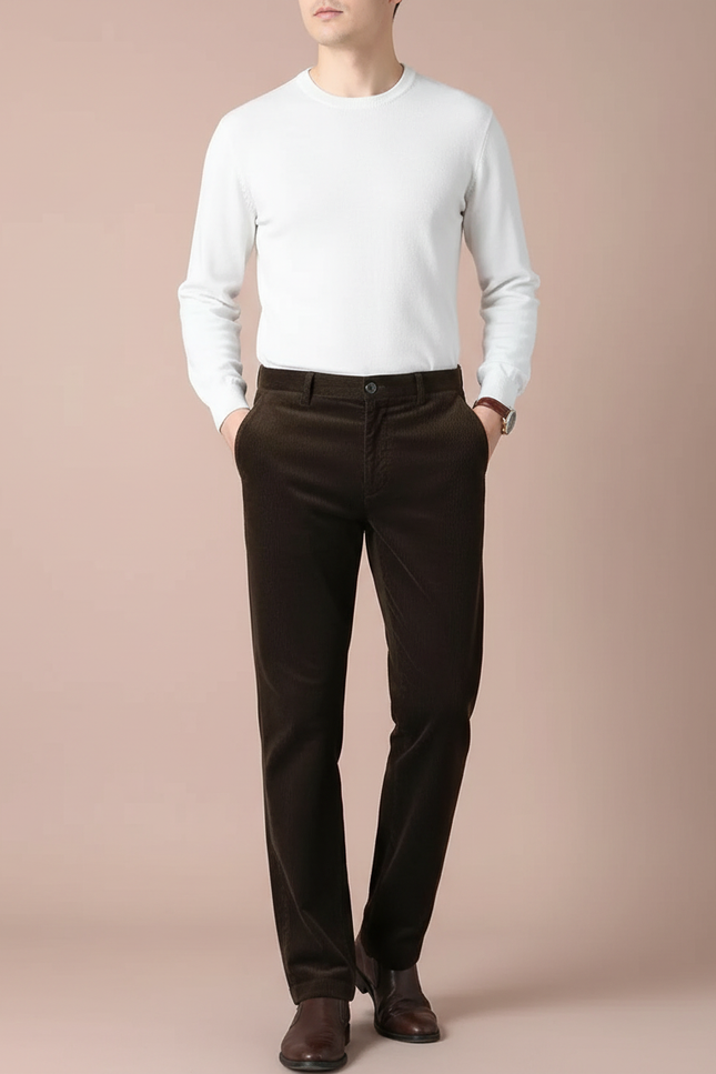 Pantalon Chino En Velours - Marron Cordé