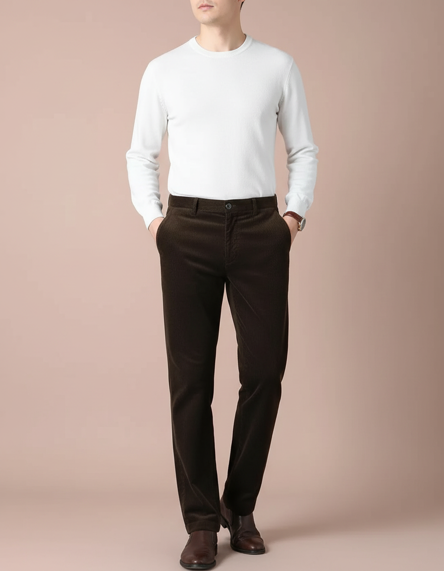 Pantalon Chino En Velours - Marron Cordé