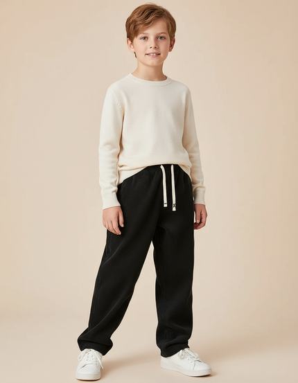Pantalon Chino Garçon Noir Coupe Ample - Cordé