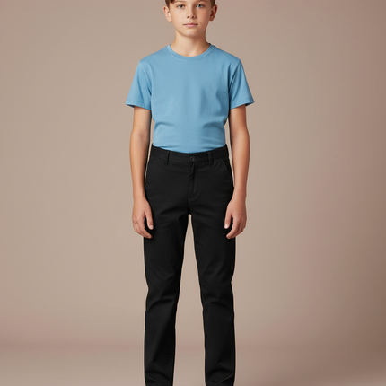 Pantalon Chino Noir Coton Coupe Droite Garçon Uni