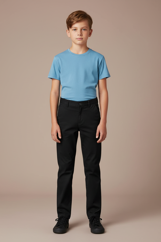 Pantalon Chino Noir Coton Coupe Droite Garçon Uni