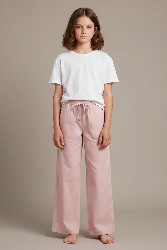 Pantalon Chino Rose Enfant Ample Cordon Décontracté - Coton
