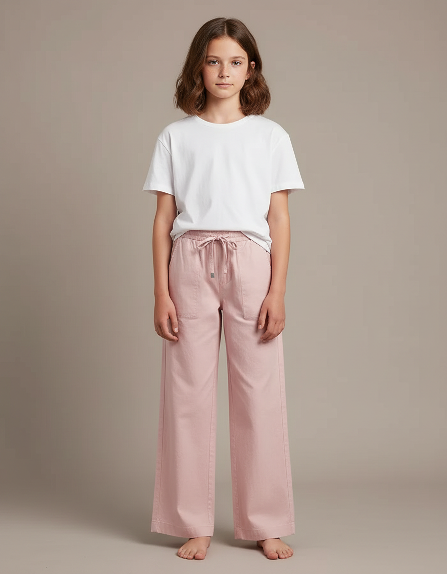 Pantalon Chino Rose Enfant Ample Cordon Décontracté - Coton