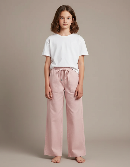 Pantalon Chino Rose Enfant Ample Cordon Décontracté - Coton