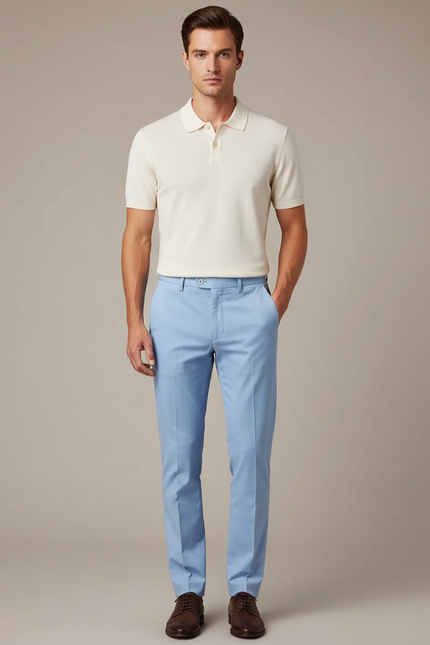 Pantalon Chino Bleu Ciel Slim Élégant Homme - Gabardine