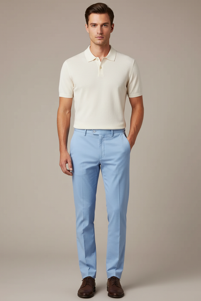 Pantalon Chino Bleu Ciel Slim Élégant Homme - Gabardine