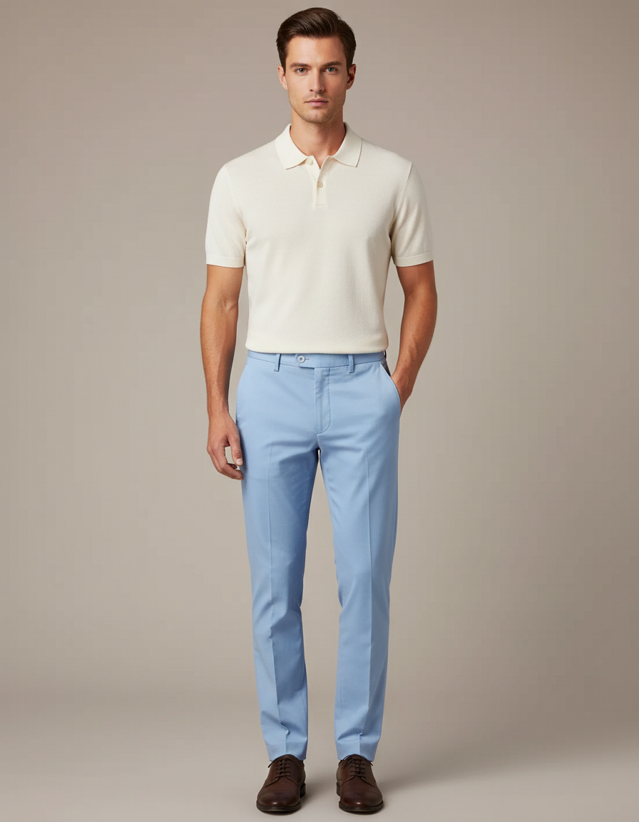 Pantalon Chino Bleu Ciel Slim Élégant Homme - Gabardine