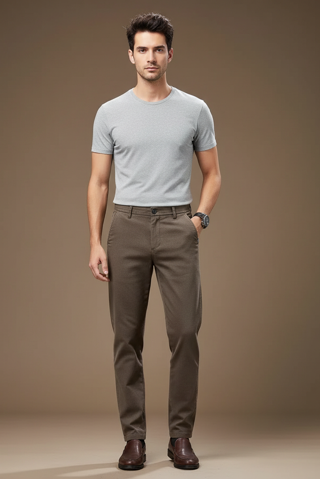 Pantalon Chino Marron Droit Extensible Confortable Homme - Gabardine